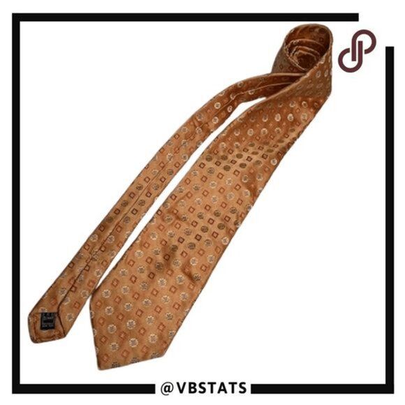 Ike Behar Men's Geometric Embroidered Silk Neck Tie Orange - Picture 1 of 7